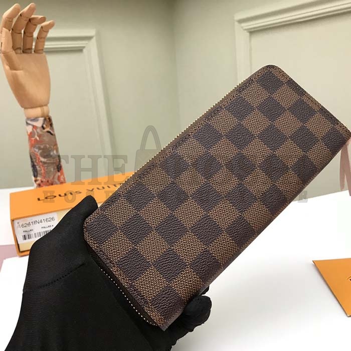 L0vis Vvtt0n LV Unisex Clémence Wallet Brown Pink Damier Ebene Coated Canvas Master Quality