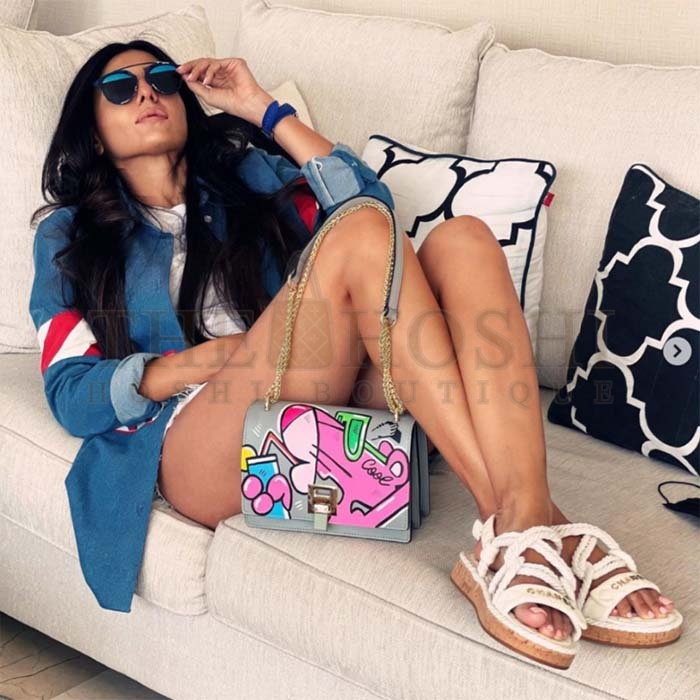 Ch**el Women CC Cotton Tweed White Sandals Calfskin Leather Cotton 1 CM Heel Master Quality