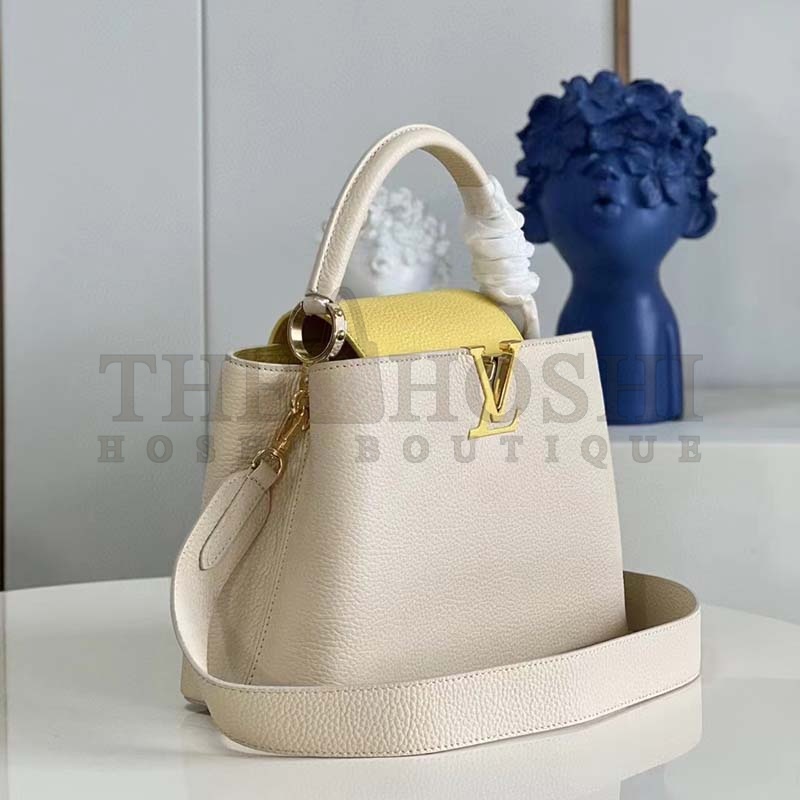 L0vis Vvtt0n LV Women Capucines MM Handbag Yellow Beige Taurillon Leather Canvas Master Quality