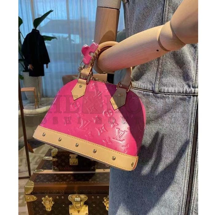 L0vis Vvtt0n LV Women Alma BB Handbag Neon Pink Monogram Vernis Embossed Cowhide Leather M90611 Master Quality