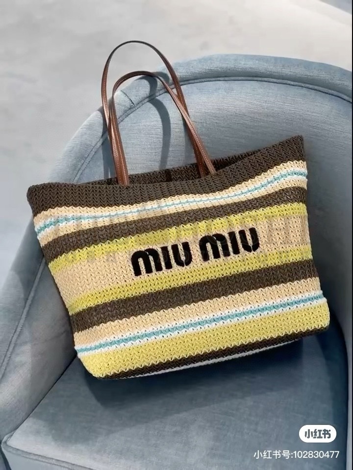 M1um1u Embroidered Logo Crochet Cotton Tote Bag 30x18x15cm Multicolor Master Quality