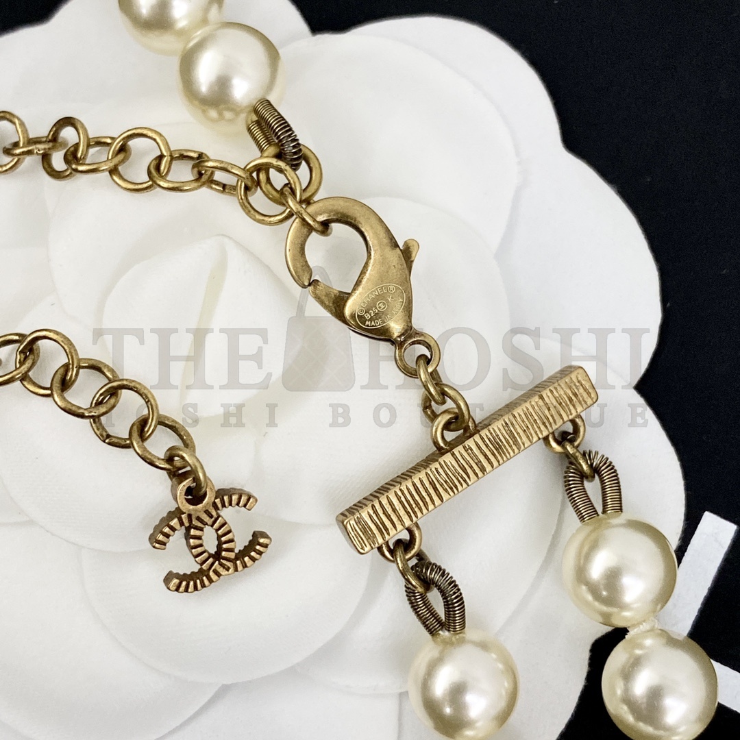 Ch**el CC Pearl Necklace Double Layer Vintage Gold Master Quality