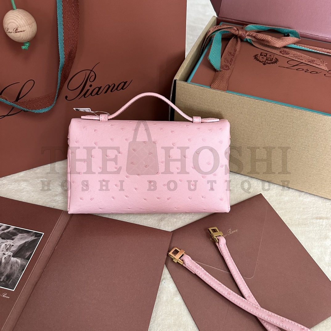 L0r0 P1ana LP L19 Extra Pocket Ostrich Leather Clutch Crossbody Bag 19x6.5x11cm Master Quality