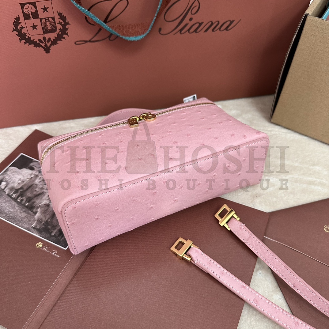 L0r0 P1ana LP L19 Extra Pocket Ostrich Leather Clutch Crossbody Bag 19x6.5x11cm Master Quality