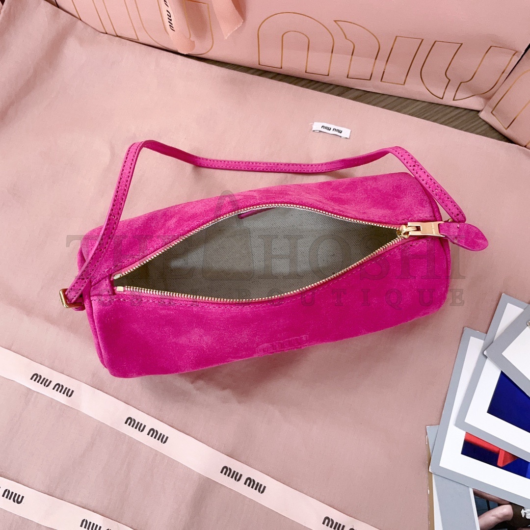 Miu Miu M1um1u Cylinder Shoulder Bag Suede Leather Pink 22x9x9cm 5NE851 Master Quality