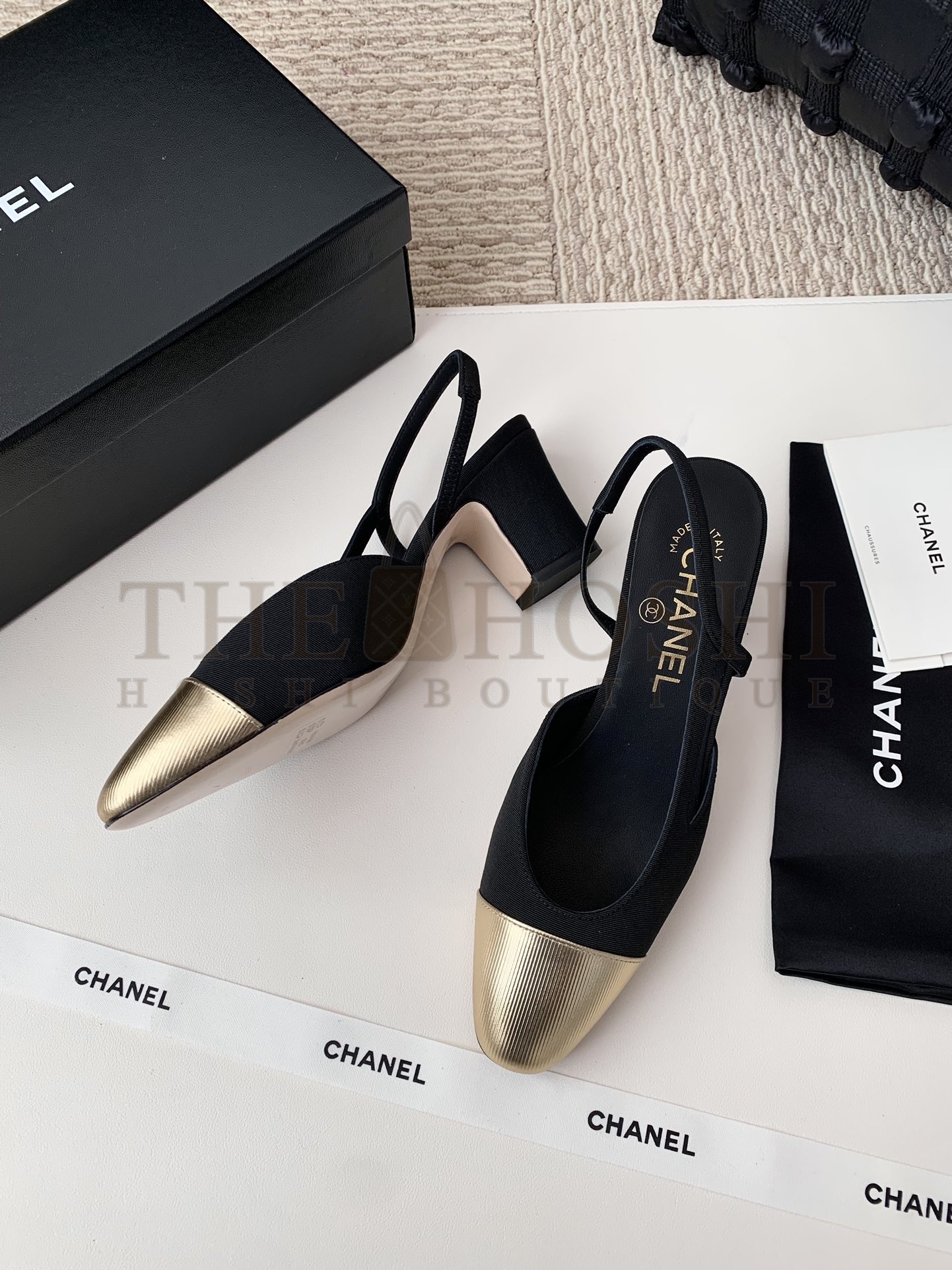 Ch**el Slingback Two-Tone Chunky Heel Sandals Lambskin Leather 6cm Heel Size 35–41 Master Quality