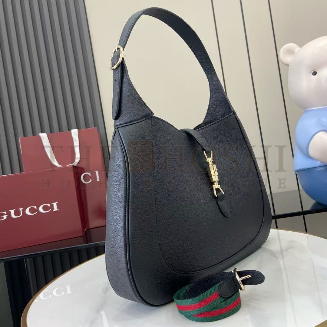 Gvc*1 GG Jackie Rosso Ancora Black Grain Calfskin Soft Tote Bag 27.5x19x4cm/40x38x10cm 813650 Master Quality