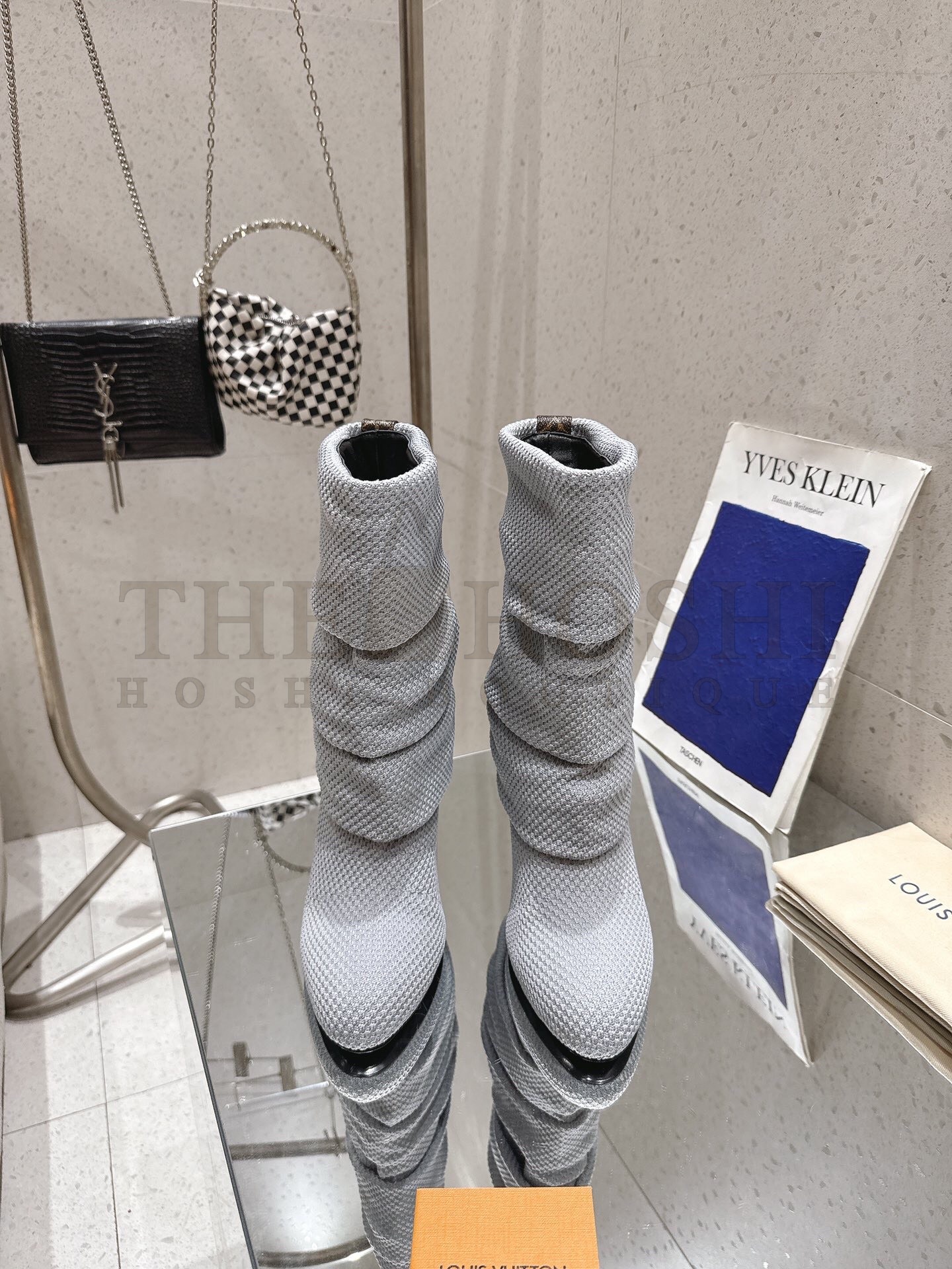 L0vis Vvtt0n LV x Pharrell Williams Summer 2025 Crystal Knit High Heel Boots 9cm Master Quality