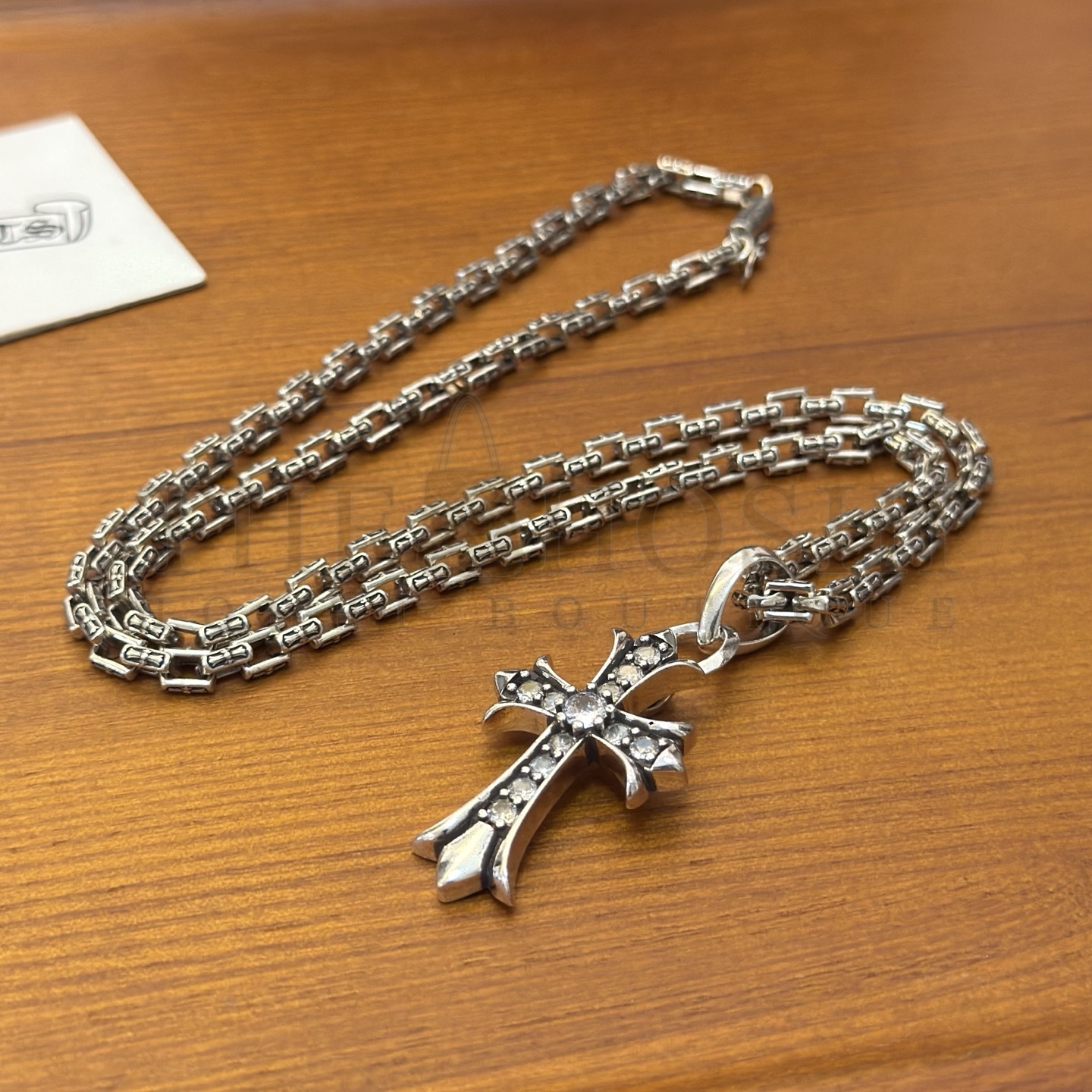Ch*0me He**ts D1am0nd Studded Cross Silver Necklace Master Quality