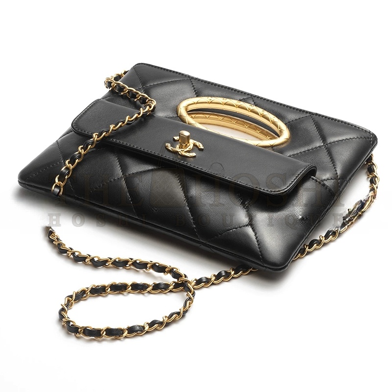 Ch**el CLUTCH LAMBSKIN &amp; GOLD-TONE METAL AS5038 (25*19*3cm) Master Quality