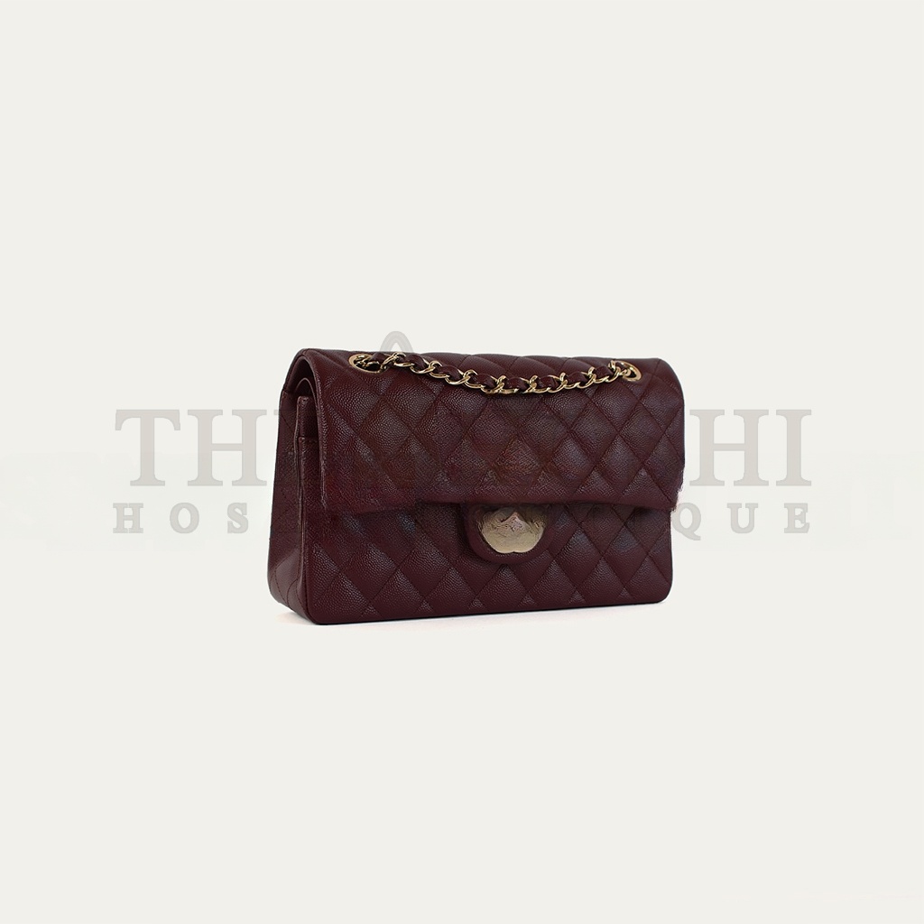 Ch**el MEDIUM FLAP BAG BURGUNDY (23*14.5*6cm) Master Quality