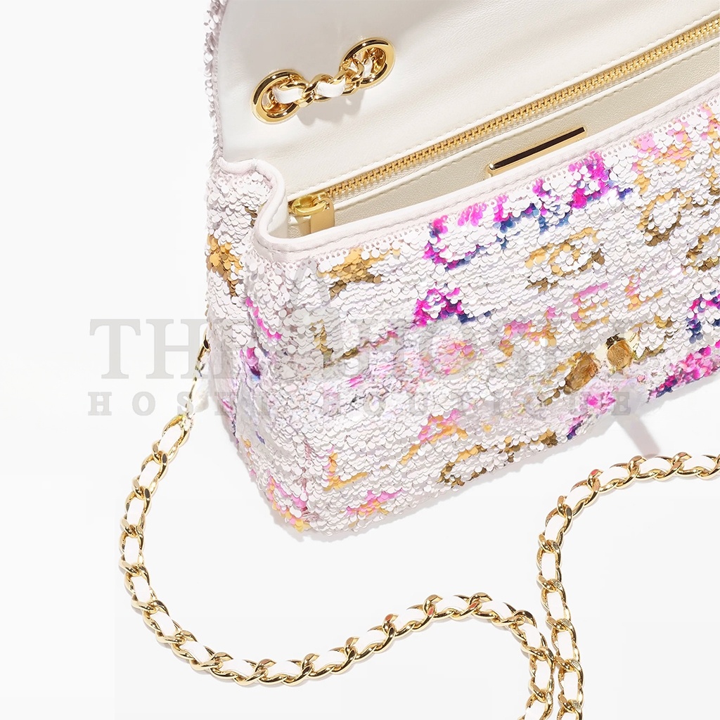 Ch**el SEQUIN LOGO CC SMALL SINGLE FLAP WHITE MULTICOLOR (20*13*6cm) Master Quality