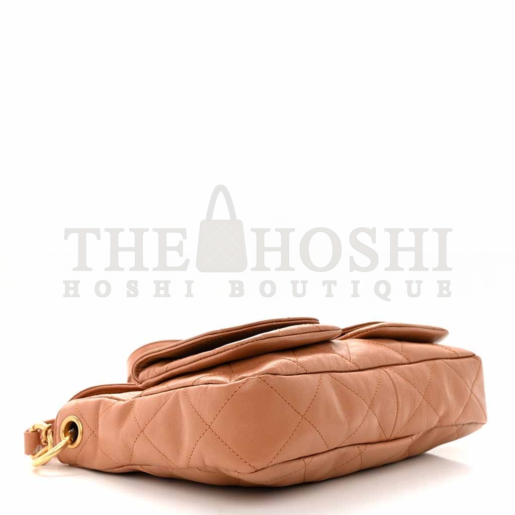 Ch**el SHINY CALFSKIN QUILTED S*pPLE TWINS SMAL HOBO BAG BROWN (24.5*19*5cm) Master Quality