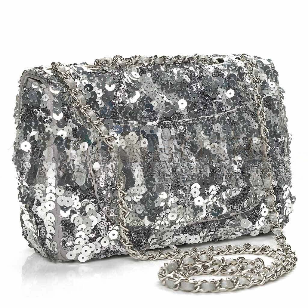 Ch**el SEQUIN CLASSIC SMALL FLAP SILVER (21*14*8cm) Master Quality