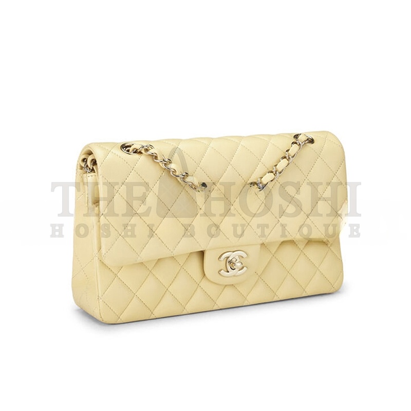 Ch**el YELLOW CALFSKIN CLASSIC DOUBLE FLAP MEDIUM AS0001 (25*15*6cm) Master Quality