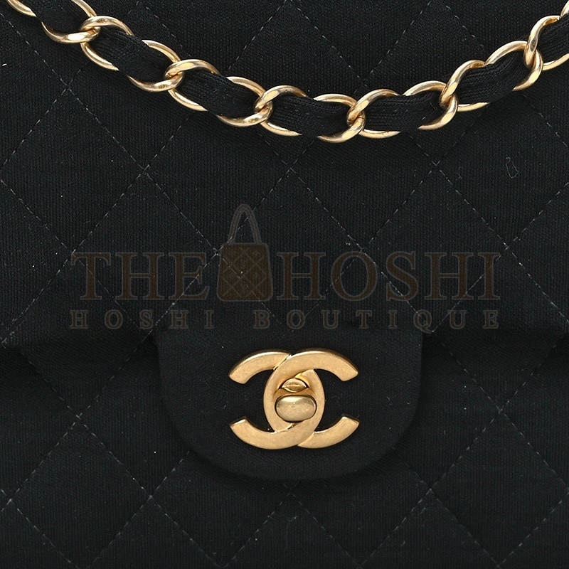 Ch**el JERSEY QUILTED MEDIUM DOUBLE FLAP BLACK  (25*17*7cm) Master Quality