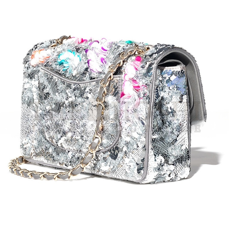 Ch**el CLASSIC 11.12 HANDBAG EMBROIDERED SATIN, SEQUINS, GLASS PEARLS A01112 (25.5*15.5*6.5cm) Master Quality