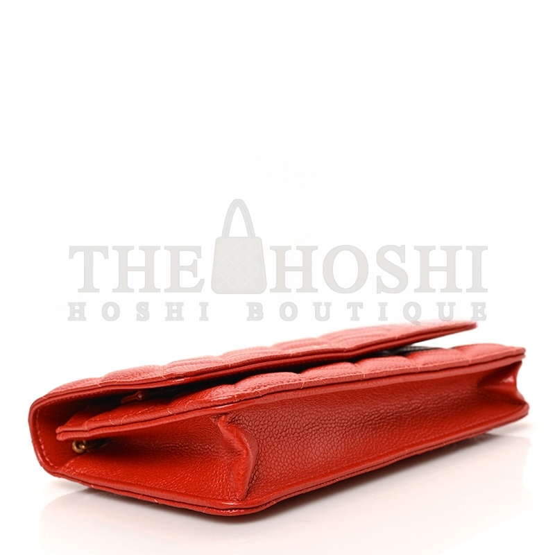 Ch**el CAVIAR QUILTED WALLET ON CHAIN WOC RED  (19*13*4cm) Master Quality