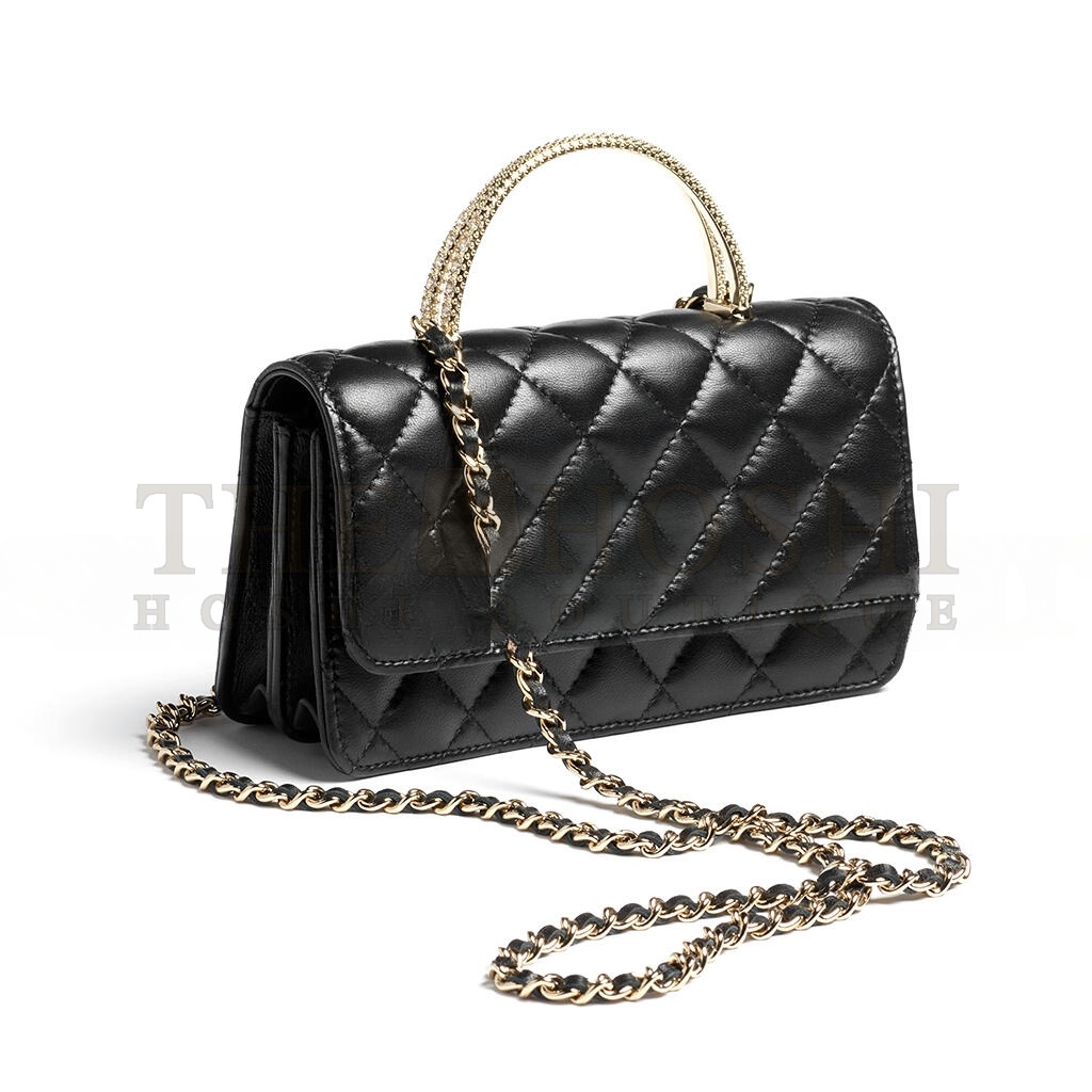 Ch**el CLUTCH WITH CHAIN LAMBSKIN, STRASS &amp; GOLD-TONE METAL BLACK AP4831 (18.5*11*6cm) Master Quality