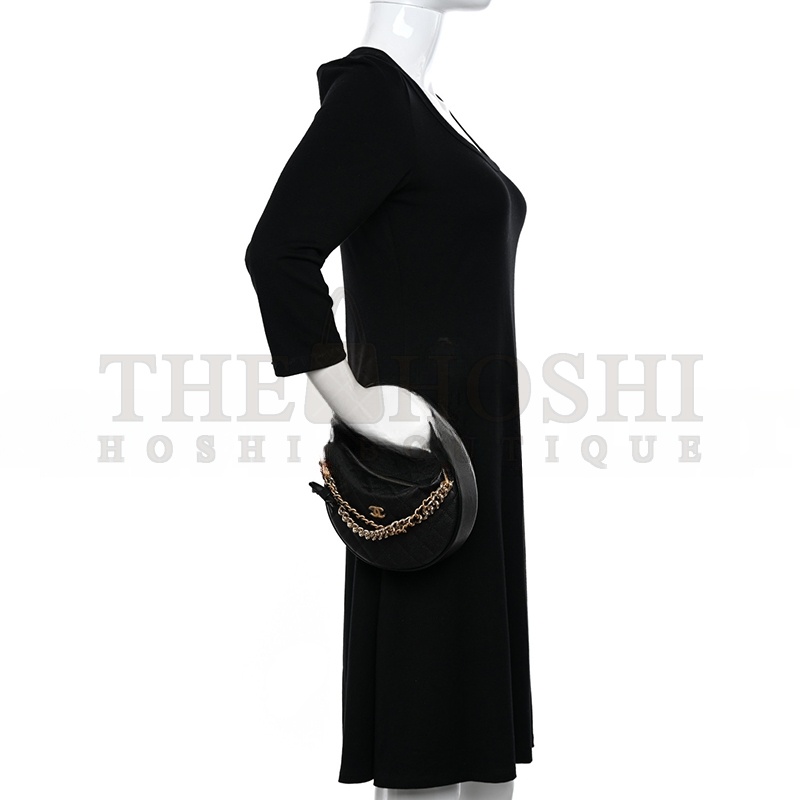 Ch**el MINI SHINY CAVIAR QUILTED BOW POUCH HOBO BLACK AP3943 (18*11*4cm) Master Quality