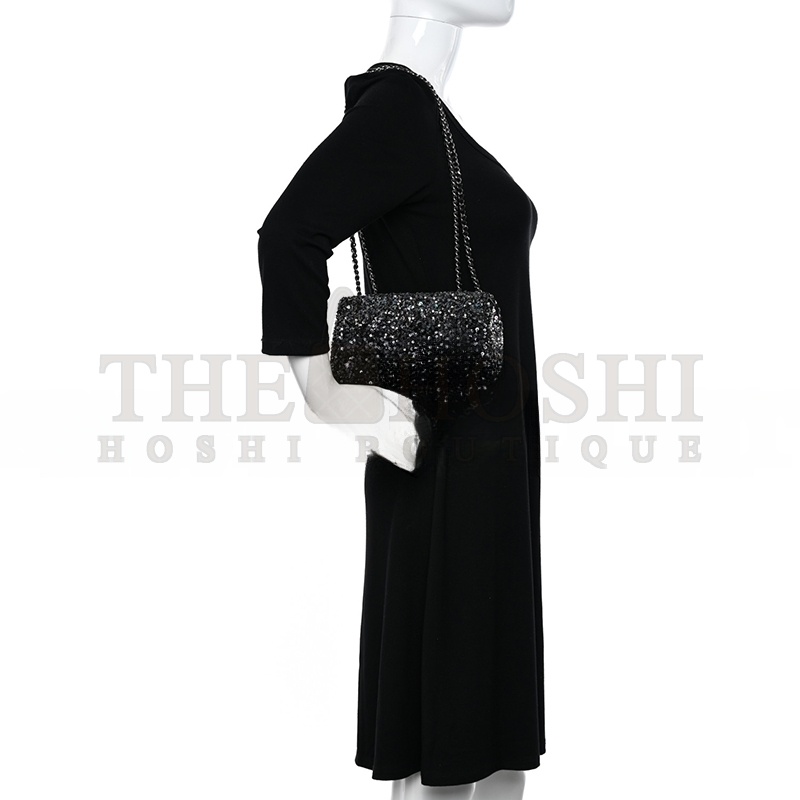 Ch**el SEQUIN MINI RECTANGULAR FLAP BLACK SILVER AS3965 (20*15*7cm) Master Quality