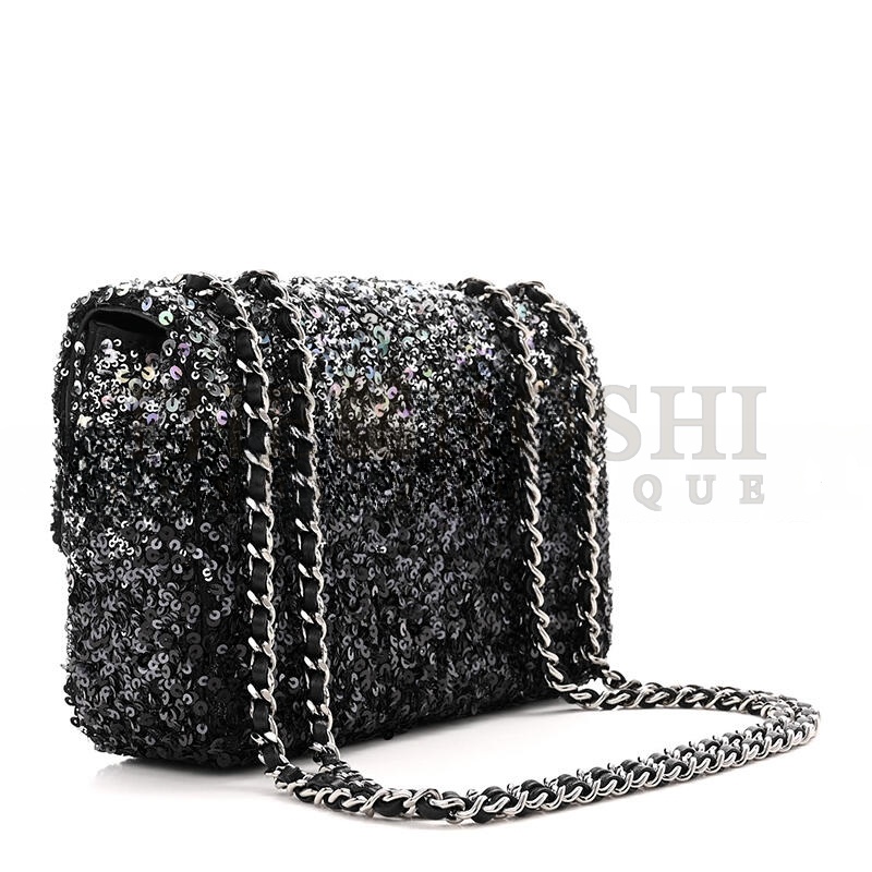 Ch**el SEQUIN MINI RECTANGULAR FLAP BLACK SILVER AS3965 (20*15*7cm) Master Quality