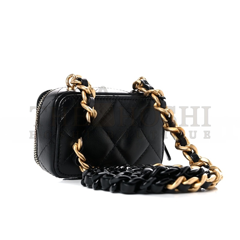 Ch**el QUILTED MINI LACQUERED CHAIN CLUTCH BLACK AP2738 B07995 94305 (10.5*7*4.5cm) Master Quality