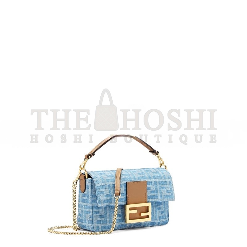 F**di BAGUETTE MINI BAG LIGHT BLUE FF DENIM HANDBAG 8BS017AS3FF1PLM (19.5*11*5cm) Master Quality