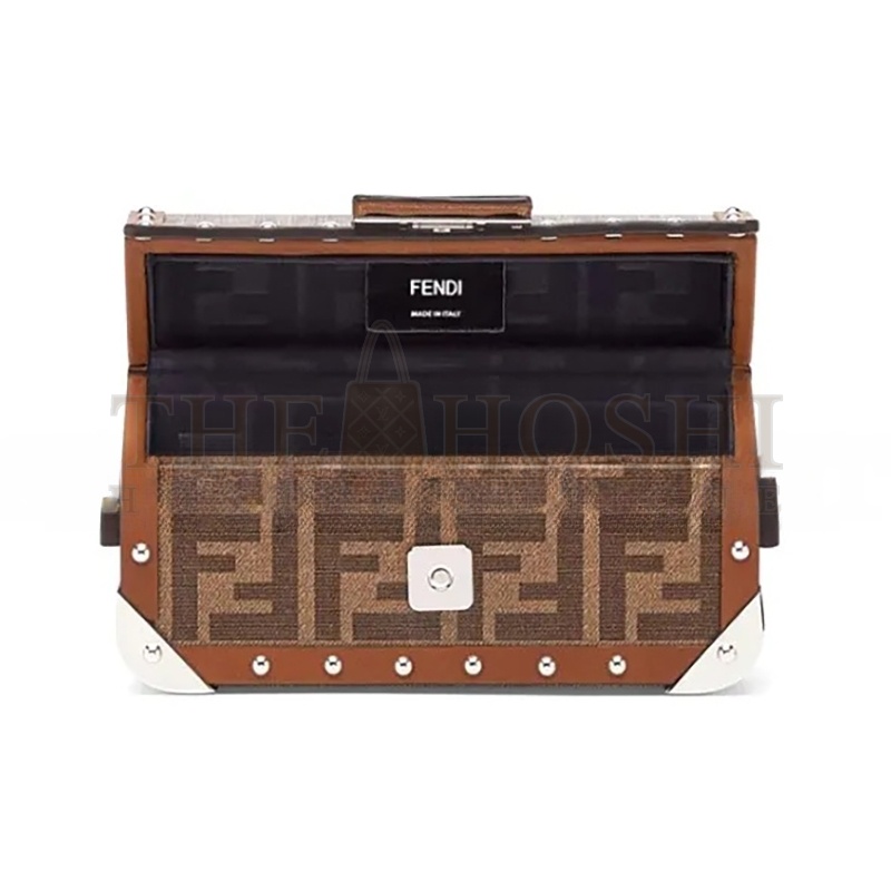F**di BAGUETTE TRUNK BAG ZUCCA COATED CANVAS MINI BROWN 7VA507A8V3F18AT (19*11*4cm) Master Quality