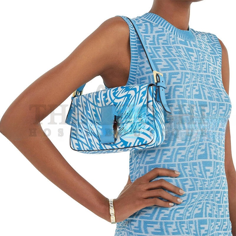 F**di BAGUETTE 1997 BAG VERTIGO ZUCCA COATED CANVAS BLUE 8BR792AFL1F1E8L (28*13.5*6cm) Master Quality