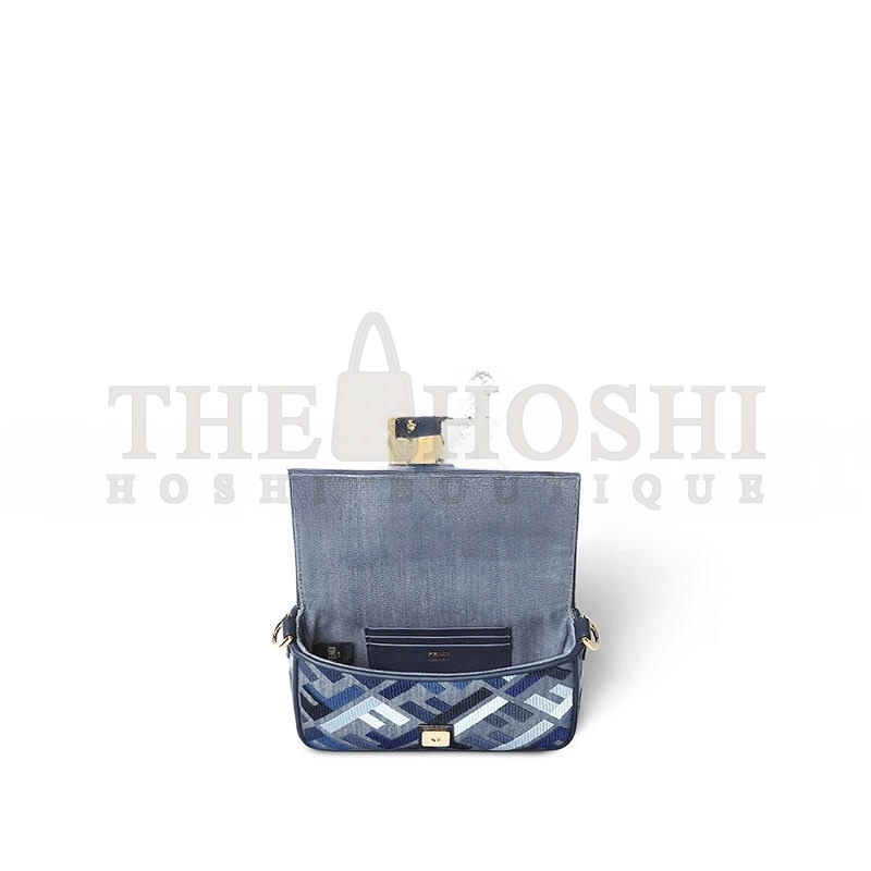 F**di BAGUETTE MINI BLUE CANVAS BAG WITH FF EMBROIDERY 8BS017AV11F1LAZ (19.5*11*5cm) Master Quality