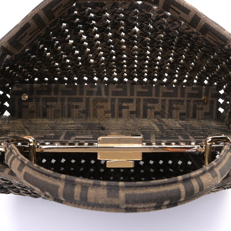 F**di FABRIC JACQUARD FF 1974 WOVEN KNOTTED MEDIUM PEEKABOO ICONIC SATCHEL TOBACCO MORO (34*25*13cm) Master Quality