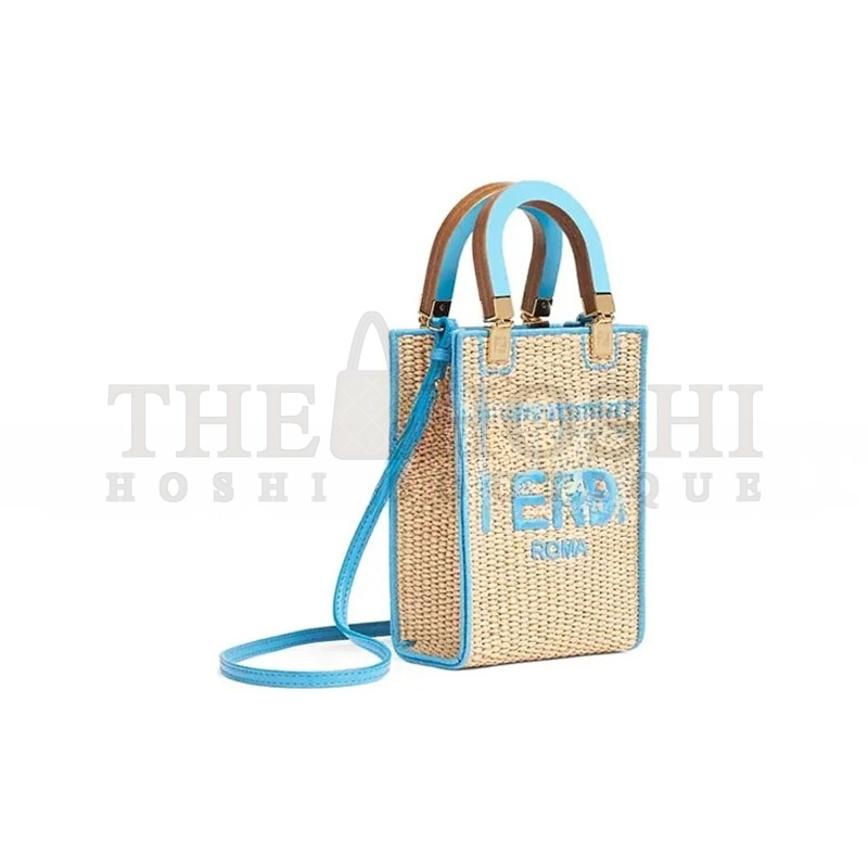F**di SUNSHINE MINI STRAW &amp; LEATHER TOTE 8BS051AFQPF1ELX (18*13*6cm) Master Quality