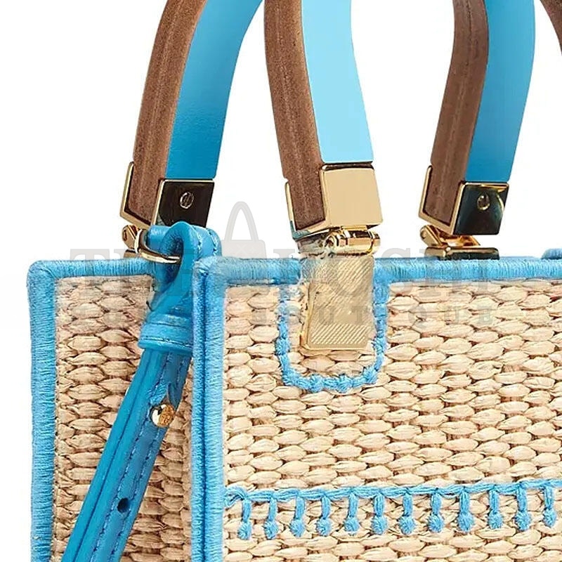 F**di SUNSHINE MINI STRAW &amp; LEATHER TOTE 8BS051AFQPF1ELX (18*13*6cm) Master Quality