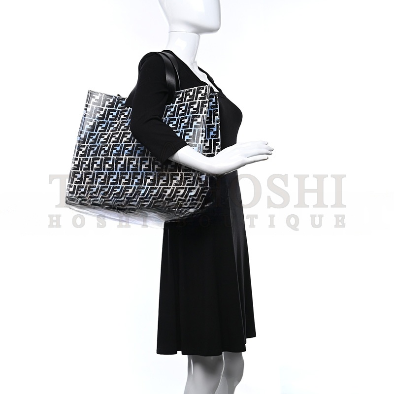 F**di X JOSHUA VIDES COATED CANVAS FF CLOUDY SHOPPING TOTE WHITE CELESTE BLACK (39*35*19cm) Master Quality