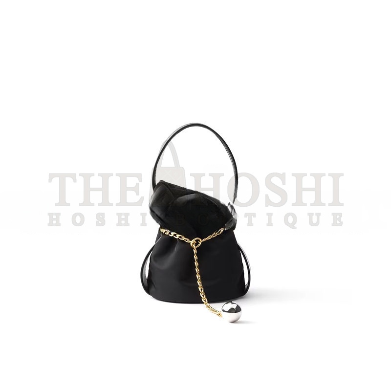 Pra*a PETIT SAC NOIR RE-NYLON AND NAPPA LEATHER MINI BUCKET BAG 1BE088 (20*15*14cm) Master Quality