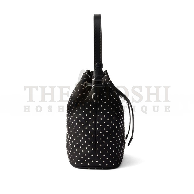 Pra*a BLACK RE-NYLON MINI-BAG WITH STUDS 1NE067 (19.5*15.5*10cm) Master Quality