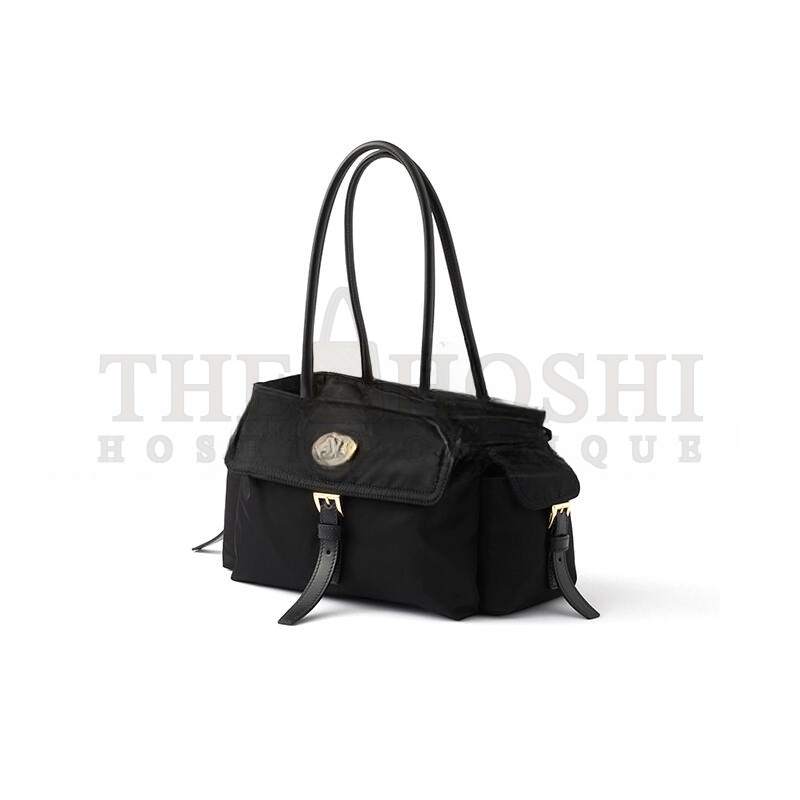 Pra*a EXPLORE MEDIUM RE-NYLON AND LEATHER TOTE BAG 1BG596 (31*17*11cm) Master Quality