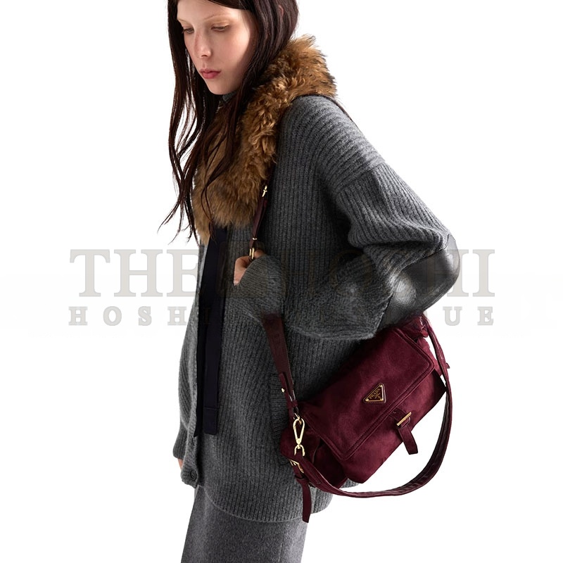 Pra*a EXPLORE MEDIUM SUEDE LEATHER SHOULDER BAG 1BD394 (30*14*10cm) Master Quality