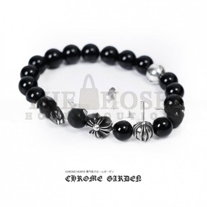 Ch*0me He**ts ONYX BEAD BRACELET 8MM (4 SILVER BEADS) Master Quality