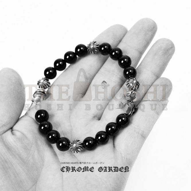 Ch*0me He**ts ONYX BEAD BRACELET 8MM (8 SILVER BEADS) Master Quality