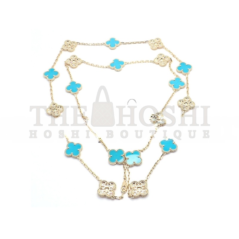 V*n Cl**f &amp; ARPELS YELLOW GOLD D1am0nd TURQUOISE NECKLACE 226869 Master Quality