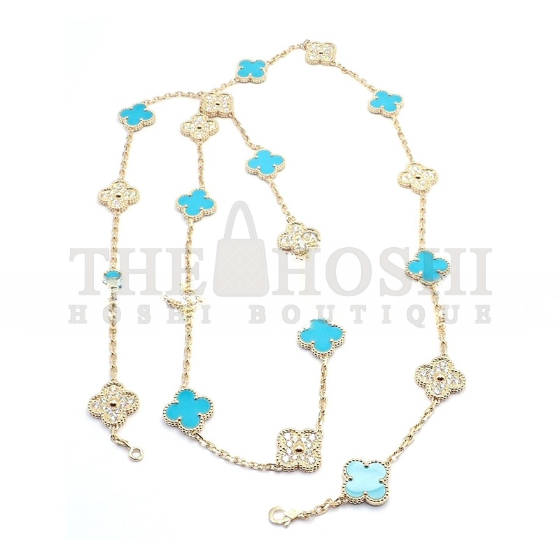 V*n Cl**f &amp; ARPELS YELLOW GOLD D1am0nd TURQUOISE NECKLACE 226869 Master Quality
