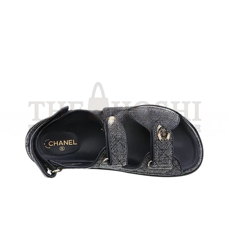 Ch**el VELVET DAILY CASUAL SANDALS FOR WOMEN BLACK &amp; GRAY G35927 X56243 0L121 Master Quality