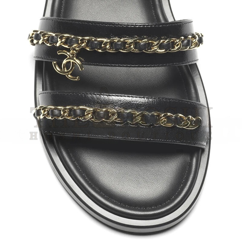 Ch**el SANDALS CALFSKIN BLACK G46801 Master Quality