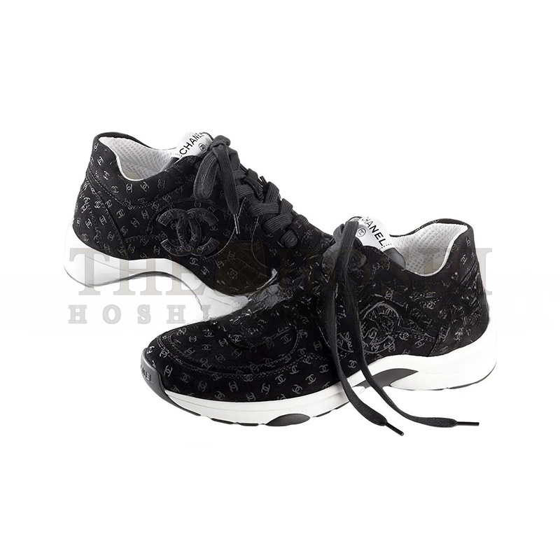 Ch**el SNEAKERS PRINTED SUEDE CALFSKIN BLACK G39230 X56653 94305 Master Quality