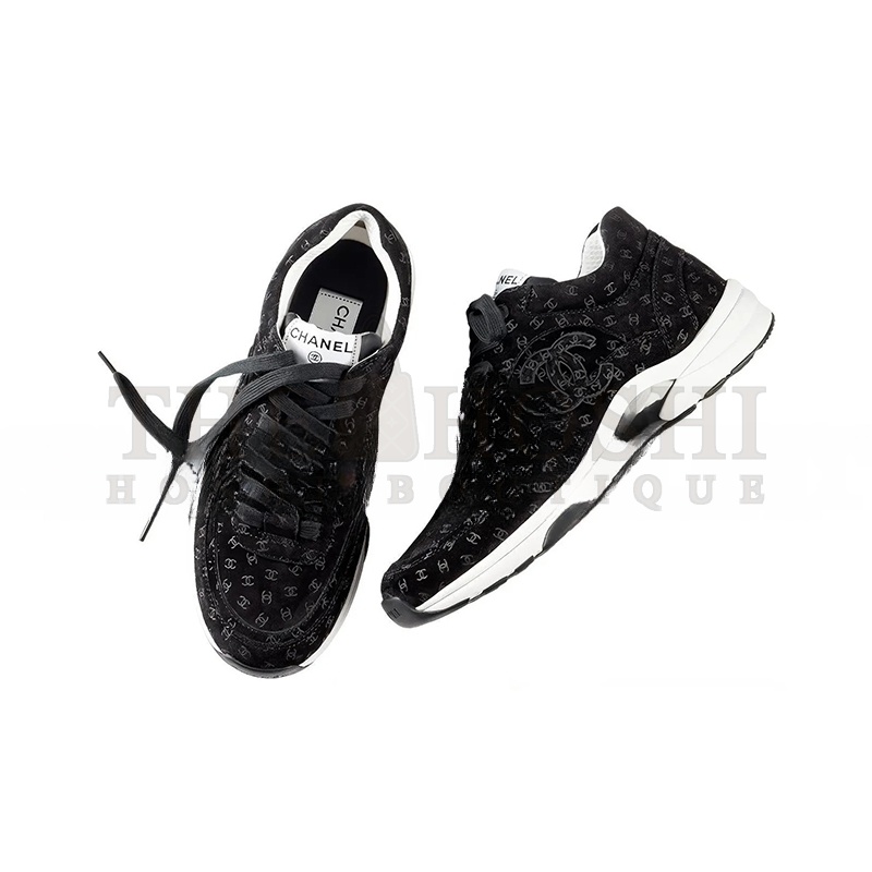 Ch**el SNEAKERS PRINTED SUEDE CALFSKIN BLACK G39230 X56653 94305 Master Quality