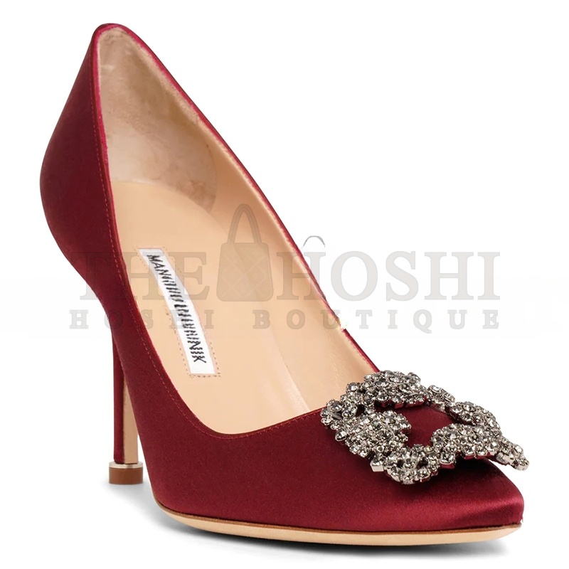 Man010 B1ahn*k HANGISI 90 DARK RED SATIN PUMPS 9XX-0663-0039 Master Quality