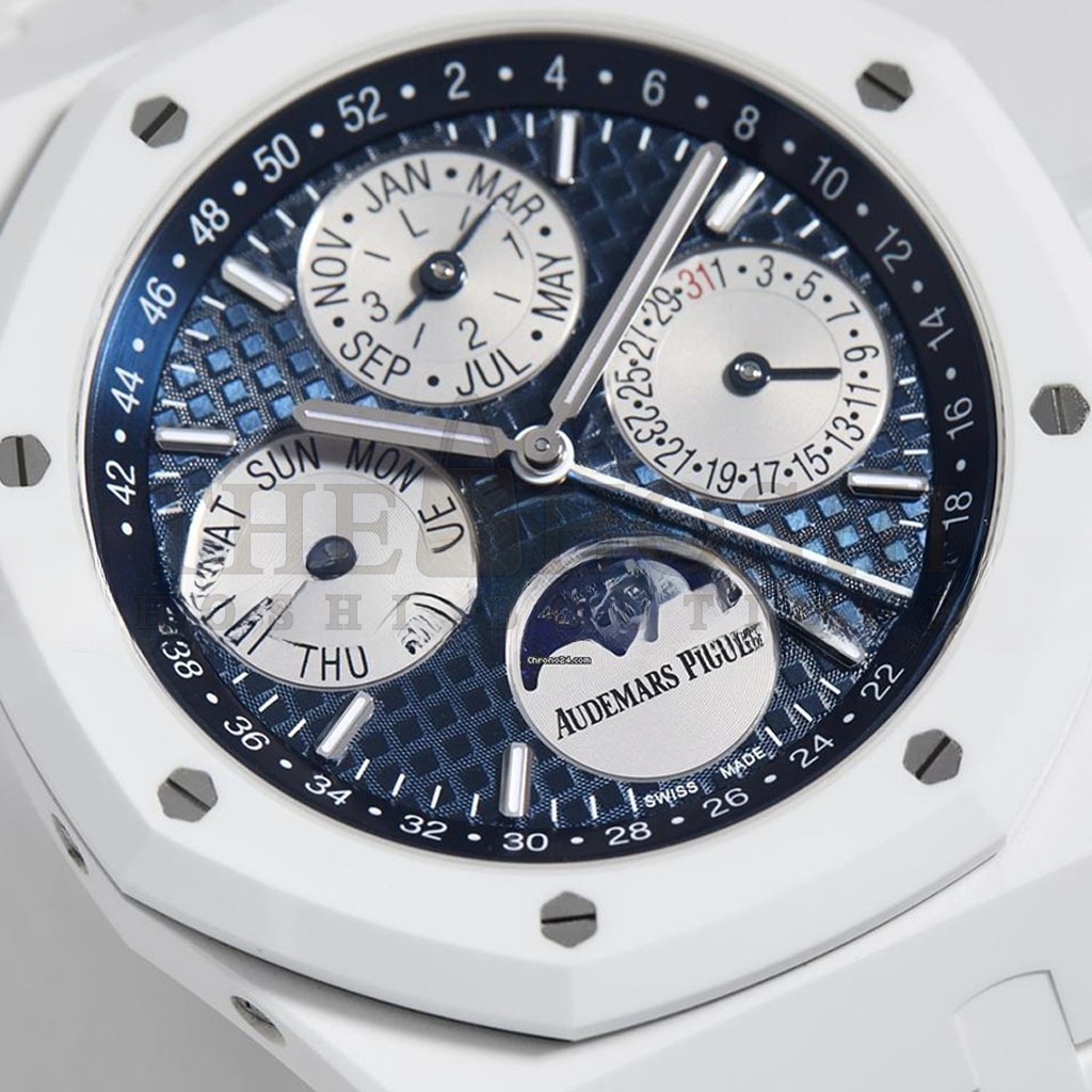 AUDEMARS P1g*et ROYAL OAK WHITE CERAMIC PERPETUAL CALENDAR MOON PHASE 41MM WATCH 26579CB.OO.1225CB.01 Master Quality